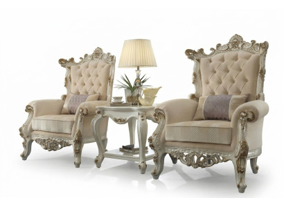 Troonstoel Koninklijke fauteuil 1-zits antieke stijl stoelen Beige hout Barok