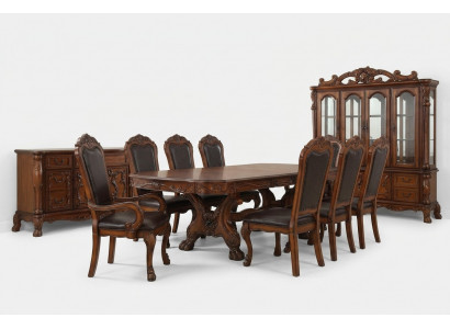 Eetkamerset tafel 6 armstoelen dressoir ladekast set vitrine