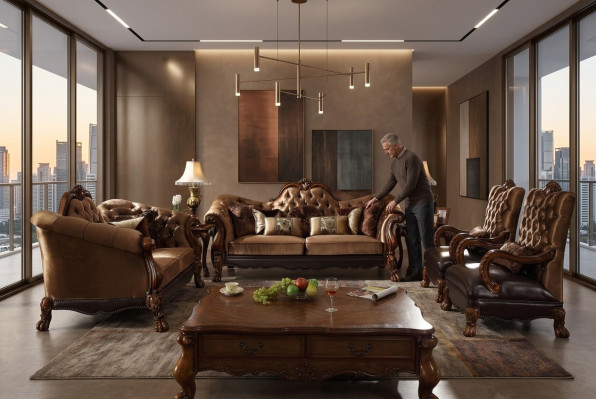 Klassieke bankstel 3+2+1 zitsbank bank gestoffeerd textiel Chesterfield