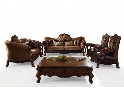 Compleet set bankstel 3 2 1 1 zits + salontafel barok hout