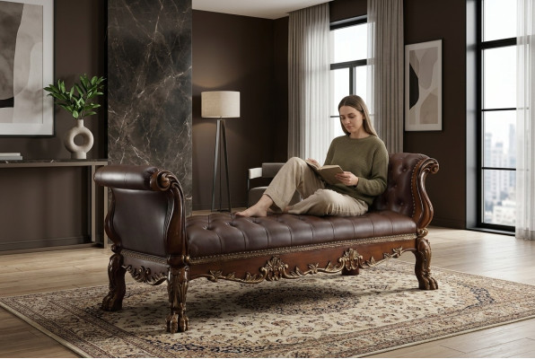Chesterfield Ligstoelen Chaise Longue Ottomaan Bank Echt Leer Relax Chaise