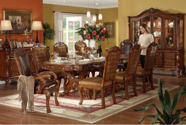 Klassieke eettafel houten eetkamerset 6x stoelstoelen
