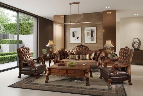 Chesterfield Bank 2-zits Luxe gestoffeerde bankstellen Design textiel Tweezitter Hout