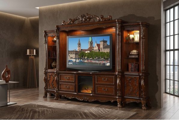 Wandmeubel TV muur Houten stijl Barok plank Klassieke woonkamer meubels