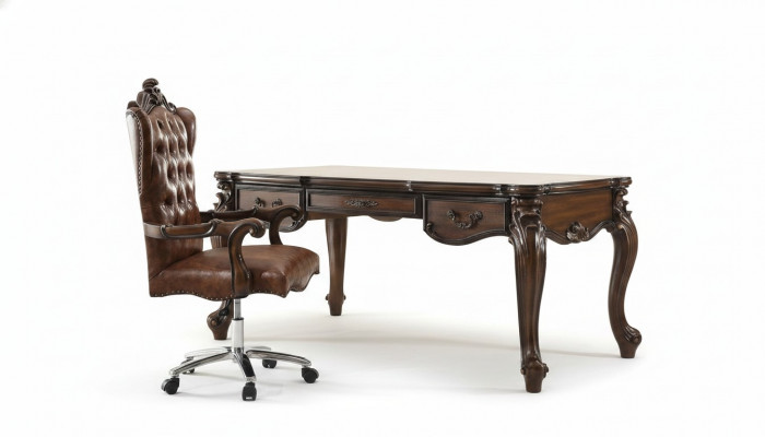 Chefsessel Stoel Klassieke Stoel Kantoor Bureaustoel Leer Hout Barok