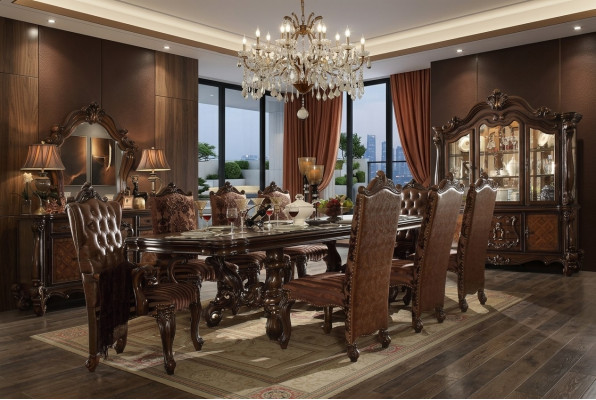 Klassieke complete set eettafel + x6 Chesterfield stoelen eetkamer set