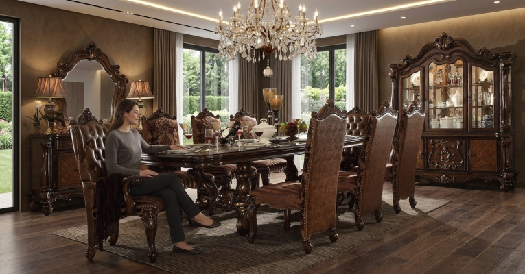 Klassieke eettafel hout eetkamer set 8x stoelen designer set