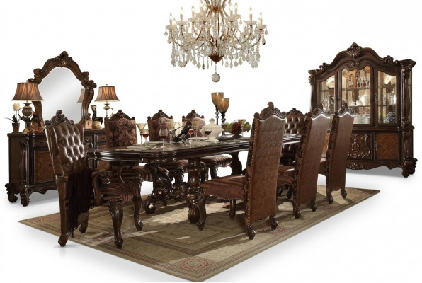 Eetkamerset garnituur vitrine tafel 8x stoelen dressoir decoratie spiegel barokstijl