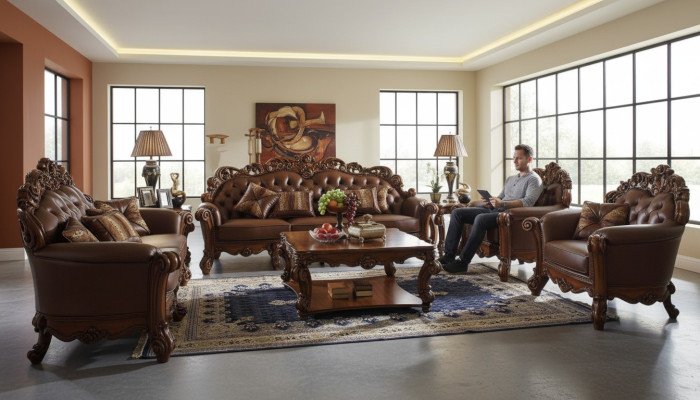 Lederen sofa, sofagarnituur set, garnituur, couchgroep, Chesterfield sofa, barok.