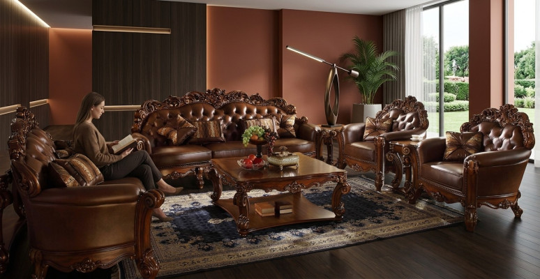 Sofaset met 3+4 zitplaatsen, ontwerp banken, gestoffeerde banken van leer, 2-delig Chesterfield.