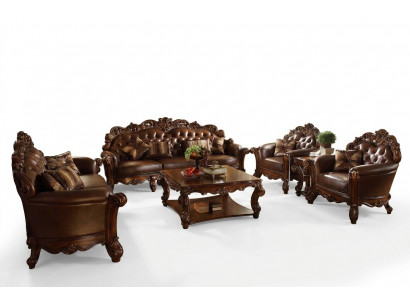 Sofaset met 3+4 zitplaatsen, ontwerp banken, gestoffeerde banken van leer, 2-delig Chesterfield.
