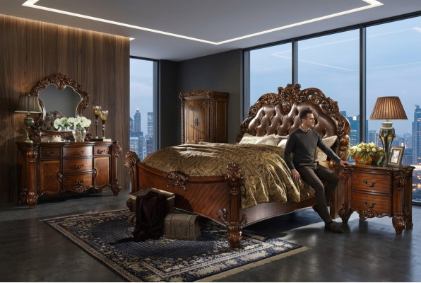 Klassieke slaapkamerset Bed Nachtkastje Ladenkast Spiegel Ladenkast