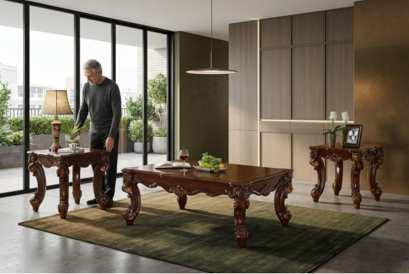 Houten salontafel van massief hout voor de woonkamer, 135x90cm.