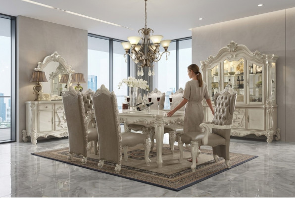 Wit eetkamer set ontwerper garnituur eettafel stoelen dressoir spiegel