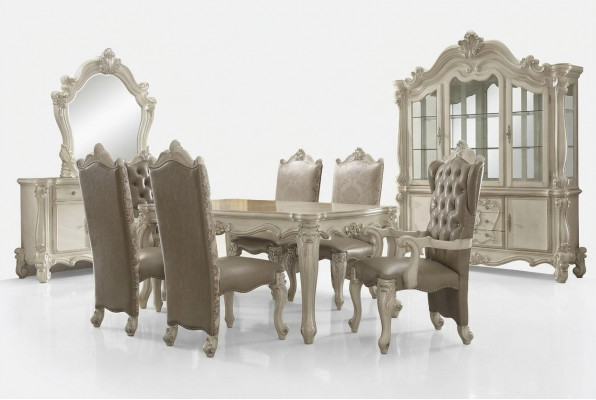 Wit eetkamer set ontwerper garnituur eettafel stoelen dressoir spiegel