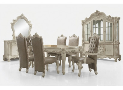 Wit eetkamer set ontwerper garnituur eettafel stoelen dressoir spiegel