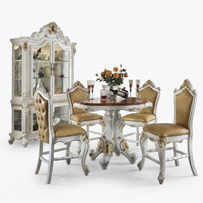 Ronde eetkamer + 4 stoelen Stoel decoratie set Garnituur Ronde eettafel Houten meubels.