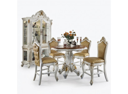 Ronde eetkamer + 4 stoelen Stoel decoratie set Garnituur Ronde eettafel Houten meubels.