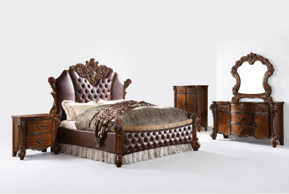 Bed 2x Bedside tables 3-piece Set Furniture Baroque Rococo Bedroom 180x200
