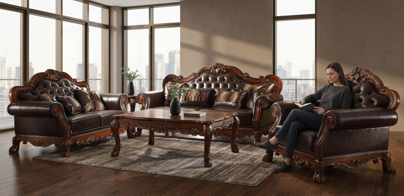 Klassieke set van 3+2+1 zitsbanken sofa set bank lederen bank