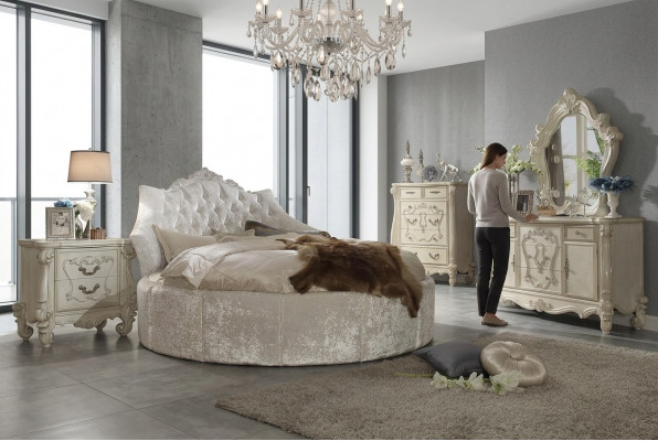 Rond fluwelen bed Chesterfield luxe gestoffeerde ronde bedden stof textiel hotel