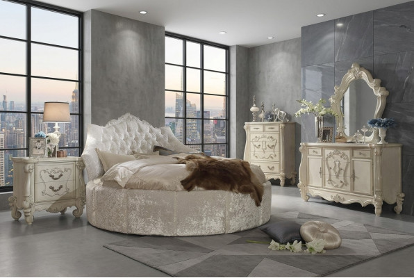 Rond fluwelen bed Chesterfield luxe gestoffeerde ronde bedden stof textiel hotel