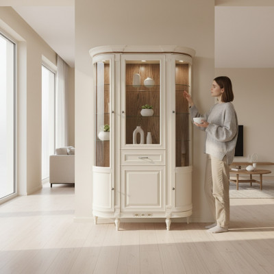 Klassieke kasten vitrine hout Edele luxe glazen kast houten rek