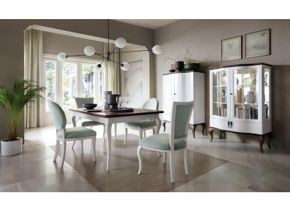 Eetkamer set Klassieke tafel 4x stoelen Vitrinekast Ladekast 7-delig