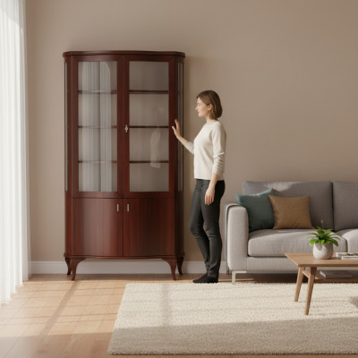 Klassieke vitrinekast kast kasten vitrines hout woonkamer dressoir