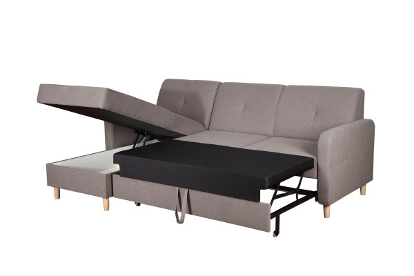 Hoekbank L-vorm Bank Bank Ontwerp Bekleding Modern Textiel Slaapfunctie Grijs Stof