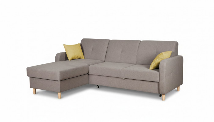 Hoekbank L-vorm Bank Bank Ontwerp Bekleding Modern Textiel Slaapfunctie Grijs Stof