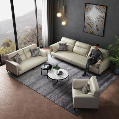 Luxe woonkamersofaset 3+2+1 set met leren bekleding en stoffen banken