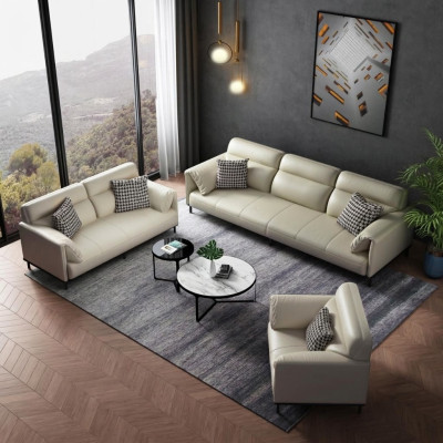 Luxe woonkamersofaset 3+2+1 set met leren bekleding en stoffen banken