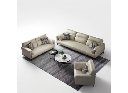 Luxe woonkamersofaset 3+2+1 set met leren bekleding en stoffen banken