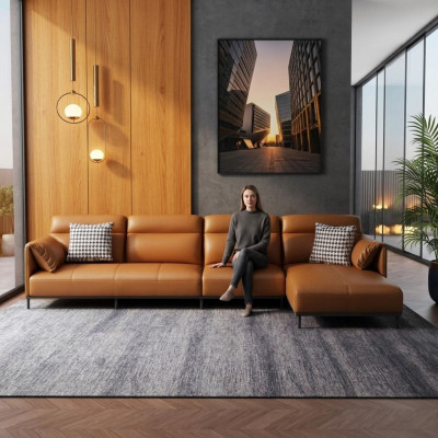 Leren bank bank woonlandschap set ontwerp modern bankstel hoekbank L-vorm oranje