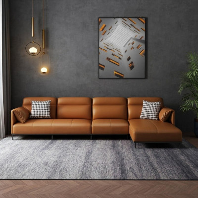 Leren bank bank woonlandschap set ontwerp modern bankstel hoekbank L-vorm oranje