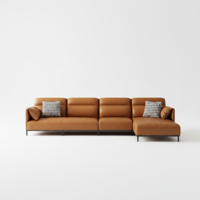 Leren bank bank woonlandschap set ontwerp modern bankstel hoekbank L-vorm oranje