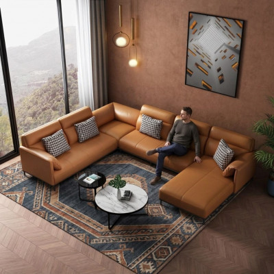 Woonlandschappen hoekbank bankstel leer bekleding zit hoek bank U vorm xxl