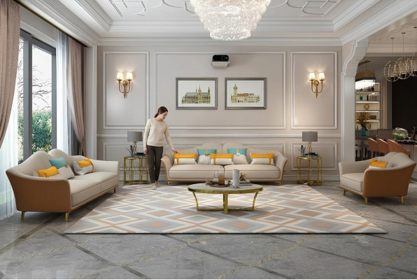 Luxe woonkamerset van leer gestoffeerde bankstellen stoffen bankstel 3+2+1 set.