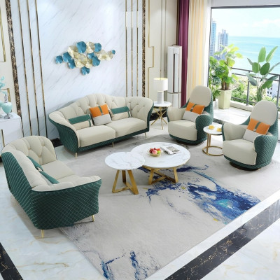 Sofagarnituur 3+2+1 zits leren bankstel bankstel Design Beige Groen