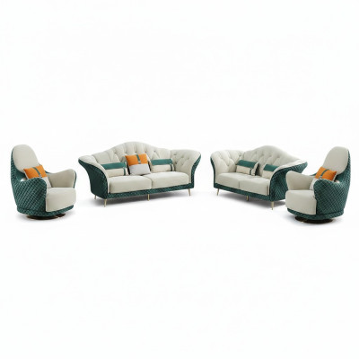 Sofagarnituur 3+2+1 zits leren bankstel bankstel Design Beige Groen