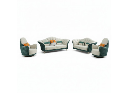Sofagarnituur 3+2+1 zits leren bankstel bankstel Design Beige Groen