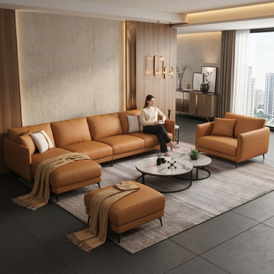 Woonlandschap set Ontwerp Modern Bankstel Moderne Hoekbank Leren Bank Nieuw