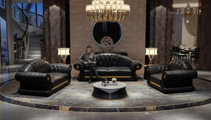 Sofa set 3+2+1 zits woonlandschap gestoffeerde bank bankstel banken leer
