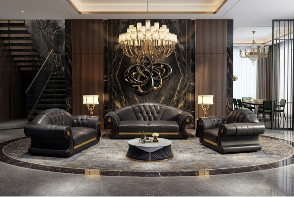 Klassieke Chesterfield Bank Bankstel Bekledingsset Driezits Lederen 3-zitsbank