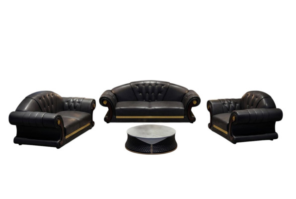 Klassieke Chesterfield Bank Bankstel Bekledingsset Driezits Lederen 3-zitsbank