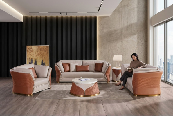 Woonlandschap Bankstellen Bank Beklede Bank 3-zitsbank Set Leren Bank Modern Nieuw