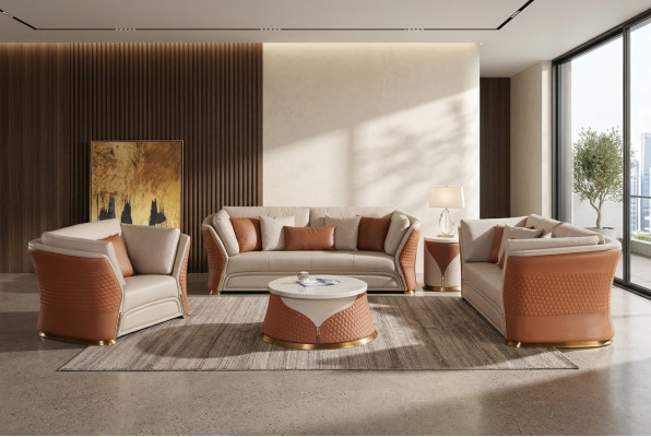 Woonlandschap Bankstellen Bank Beklede Bank 3-zitsbank Set Leren Bank Modern Nieuw