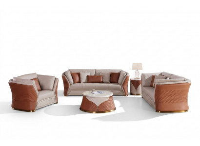 Woonlandschap Bankstellen Bank Beklede Bank 3-zitsbank Set Leren Bank Modern Nieuw