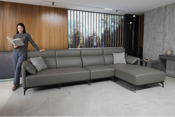 Hoekbank L-vorm Woonlandschap Bank Bank Bekleding Hoek Set Grijze leren bank